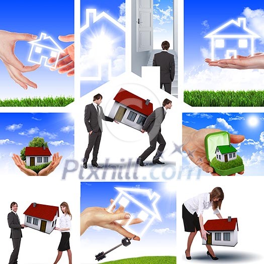 Symbol of a successful real estate business. Collage. Illustrations. Symbol of a successful real estate business. Collage. Illustrations.