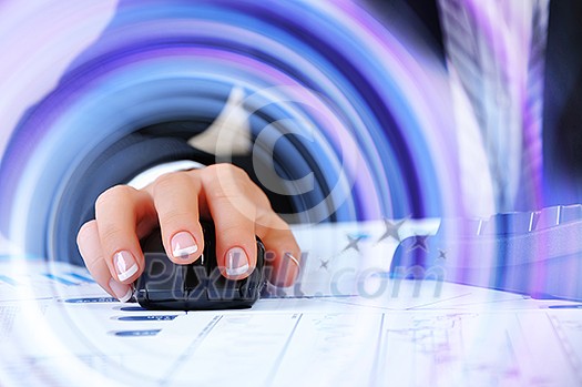 Workplace businesswoman. Charts, securities, charts on your desktop Workplace businesswoman. Charts, securities, charts on your desktop