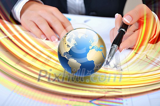 Workplace businesswoman. Charts, securities, charts on your desktop Workplace businesswoman. Charts, securities, charts on your desktop