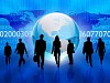 Silhouettes of people in the abstract business background.