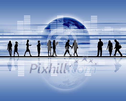business people standing against world map background business people standing against world map background