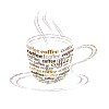 a picture of a cup of coffee made up of words