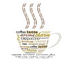 a picture of a cup of coffee made up of words