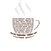 a picture of a cup of coffee made up of words