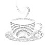 a picture of a cup of coffee made up of words