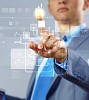 image of businesswoman touching screen with finger