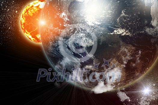 Image of planets in fantastic space against dark background Image of planets in fantastic space against dark background