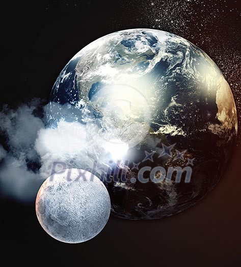 Image of planets in fantastic space against dark background Image of planets in fantastic space against dark background