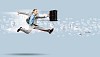 Image of a businessman jumping high against financial background