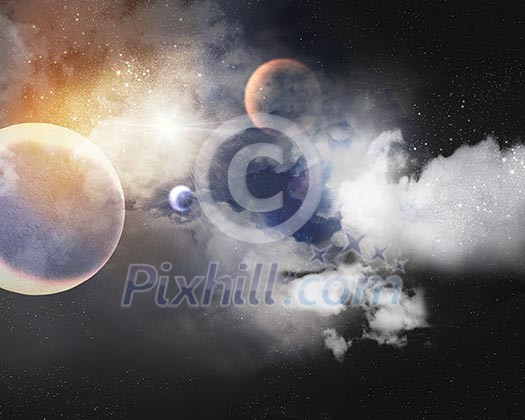 Image of planets in fantastic space against dark background Image of planets in fantastic space against dark background
