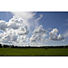 Clouds above green field