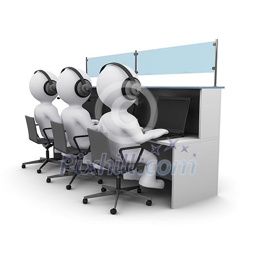 3D man with headset talking over the phone 3D man with headset talking over the phone