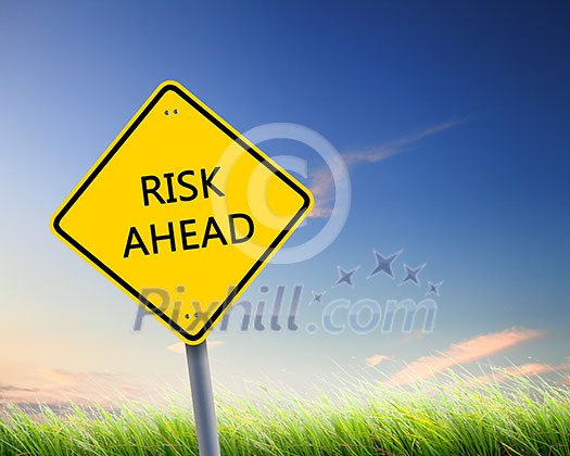 yellow road sign as a warning of risk ahead yellow road sign as a warning of risk ahead