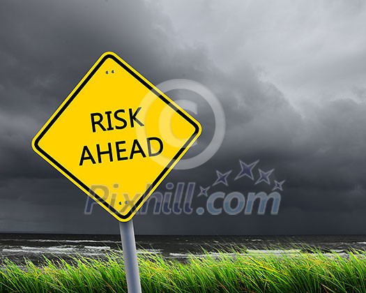 yellow road sign as a warning of risk ahead yellow road sign as a warning of risk ahead