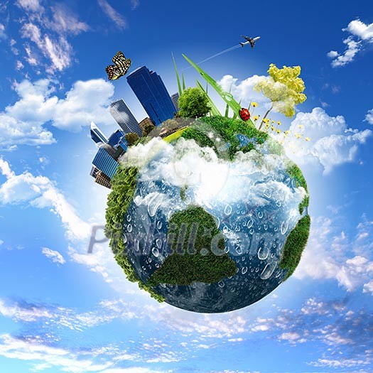 Earth with the different elements on its surface. Humorous collage. Earth with the different elements on its surface. Humorous collage.