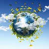 Earth with the different elements on its surface. Humorous collage.