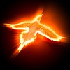 light and fire silhouette of a bird against dark background