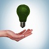 green bulb as symbol of sustainable energy and nature protection