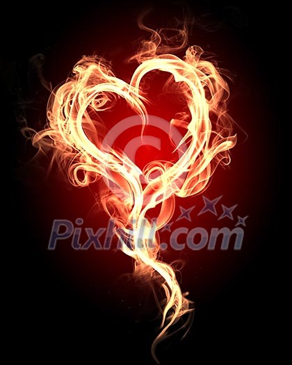 burning heart with flames against dark background burning heart with flames against dark background