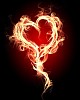 burning heart with flames against dark background