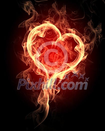 burning heart with flames against dark background burning heart with flames against dark background
