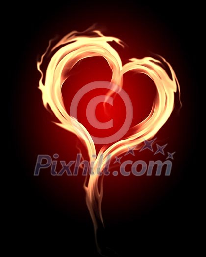 burning heart with flames against dark background burning heart with flames against dark background