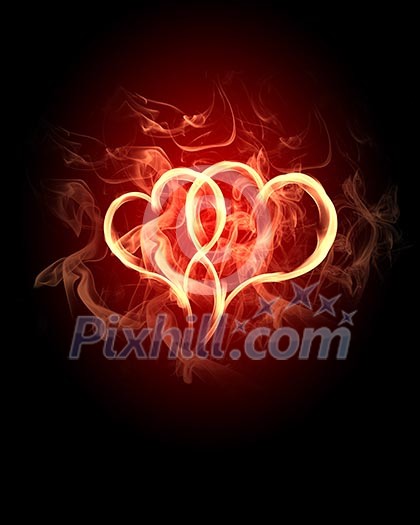 burning heart with flames against dark background burning heart with flames against dark background