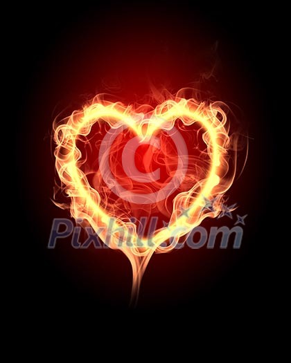 burning heart with flames against dark background burning heart with flames against dark background
