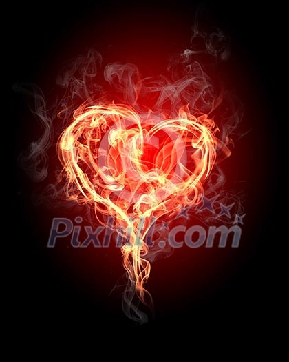 burning heart with flames against dark background burning heart with flames against dark background