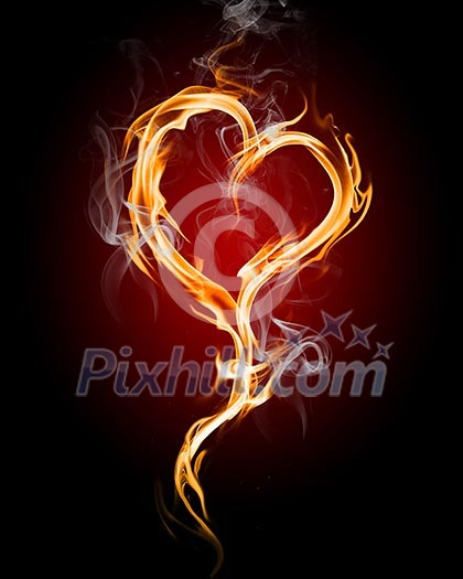 burning heart with flames against dark background burning heart with flames against dark background