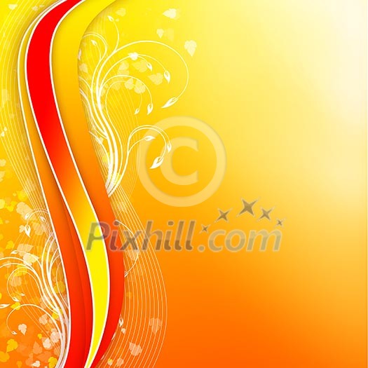 Abstract illustration with lines, arcs and yellow leaves. Abstract illustration with lines, arcs and yellow leaves.