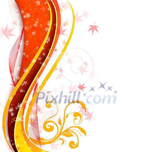 Abstract illustration with lines, arcs and yellow leaves. Abstract illustration with lines, arcs and yellow leaves.