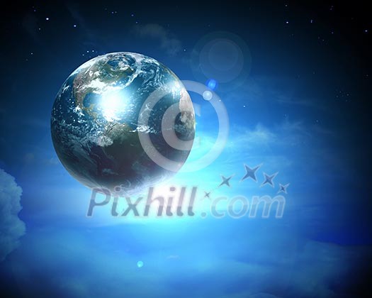 Image of earth planet in space against illustration background