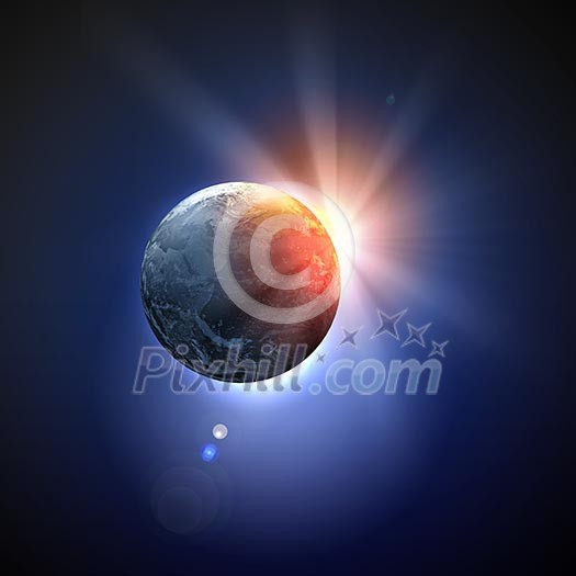 Image of earth planet in space against illustration background Image of earth planet in space against illustration background