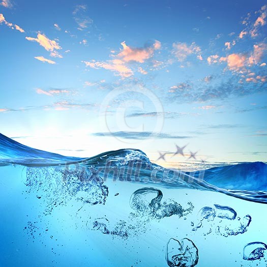 Sky and sea water wave with bubbles illustration