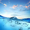 Sky and sea water wave with bubbles illustration