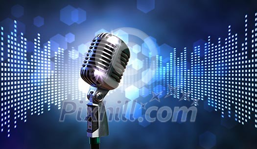 Single retro microphone against colourful background with lights Single retro microphone against colourful background with lights