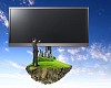 Business person standing near a blank  billboard