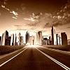 Image of a modern city and road  leading to it