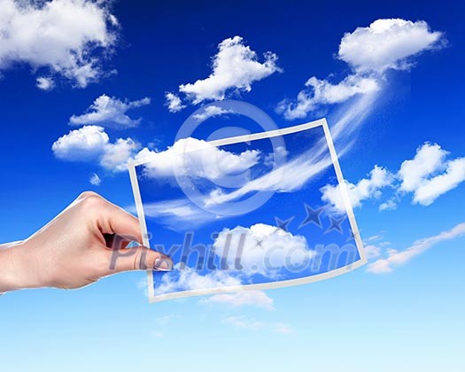 Image of light blue sky with white cloudes with frames Image of light blue sky with white cloudes with frames
