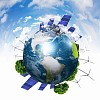 Green planet earth with solar energy batteries installed on it
