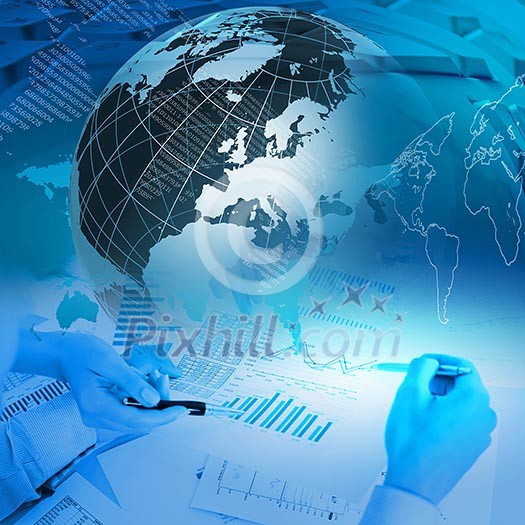 Colour collage with financial and business charts and graphs Colour collage with financial and business charts and graphs
