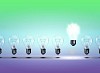 Image of a row of electric bulb with one different from the others