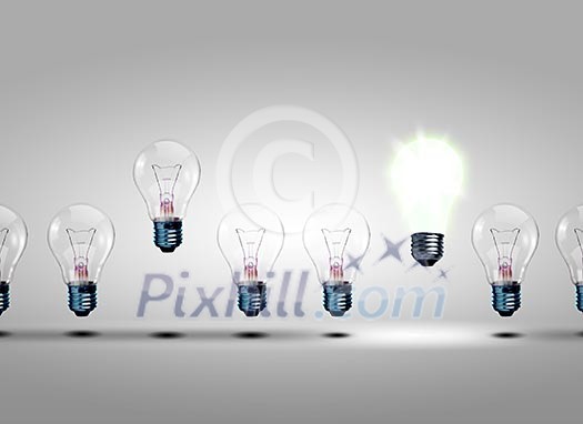 Image of a row of electric bulb with one different from the others Image of a row of electric bulb with one different from the others