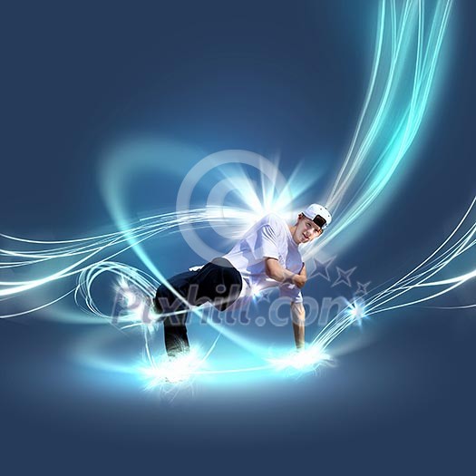Street dancer in a white shirt on an abstract background. collage Street dancer in a white shirt on an abstract background. collage