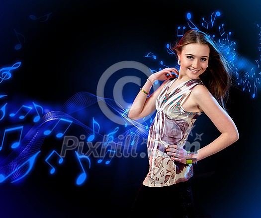 young woman dancing at disco or a night club