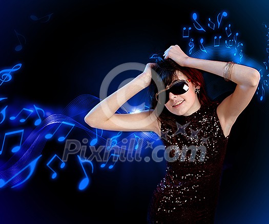 young woman dancing at disco or a night club young woman dancing at disco or a night club