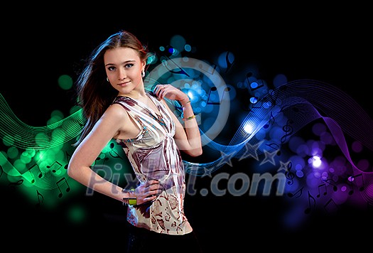 young woman dancing at disco or a night club young woman dancing at disco or a night club