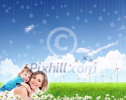 happy family spends time together on nature . Collage. happy family spends time together on nature . Collage.