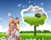 happy family spends time together on nature . Collage.